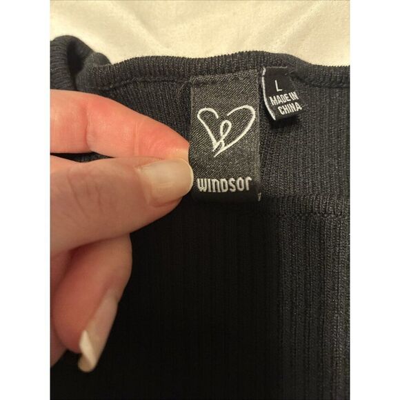 Windsor Casual Vibes Ribbed Knit Cutout Bodysuit Solid Black Long Sleeve Large - Picture 7 of 8